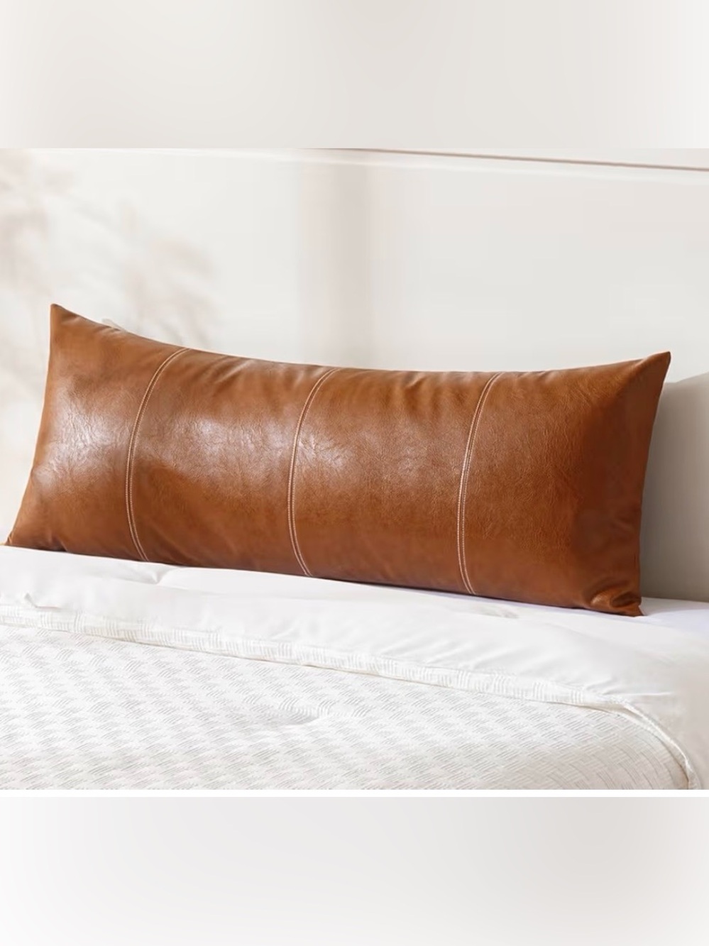 Brown  Long Lumbar Faux Leather Body Decorative Throw Pillow Cover 21x54 Inch
